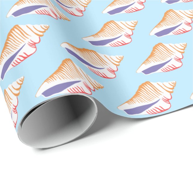 Seashells Simple Sea Ocean Pattern White Blue Gift Wrapping Paper (Roll Corner)