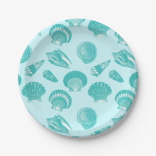 Seashells - soft aqua and white paper plates