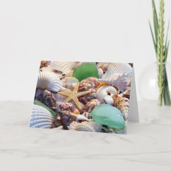 Seashells Starfish & Beach Glass Greeting Card by CarriesCamera at Zazzle
