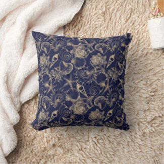 Seashells Starfish Blue Ocean Coastal Beach House  Throw Pillow