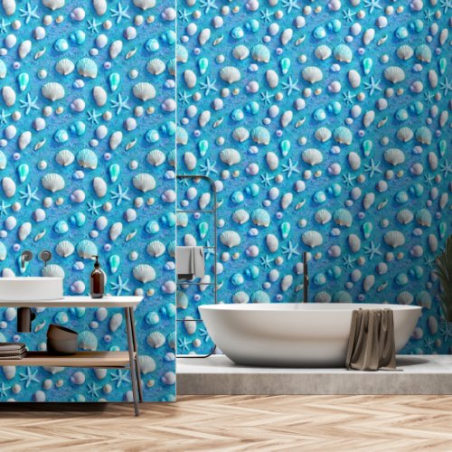 Seashells starfish coastal beach shells pattern wallpaper 
