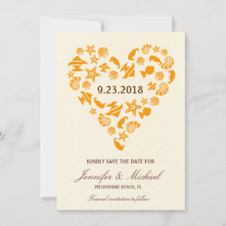 Seashells & Starfish Heart Summer Beach Wedding Save The Date