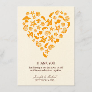 Seashells & Starfish Heart Summer Beach Wedding Thank You Card