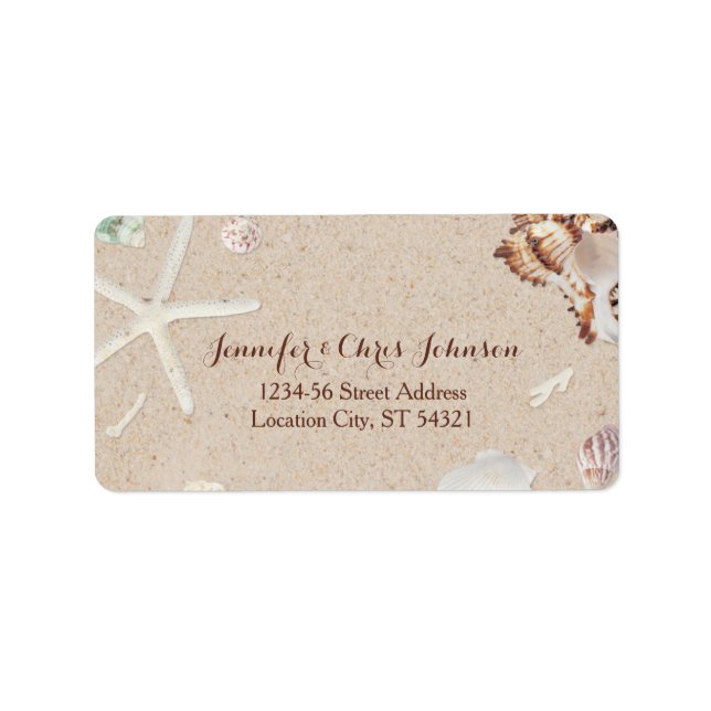 Seashells & Starfish on the Beach Wedding Address Label (Front)