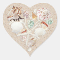 Seashells & Starfish on the Beach Wedding Heart Sticker