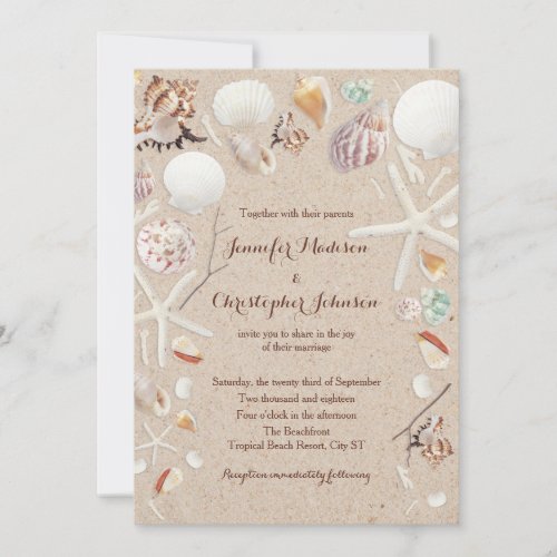 Seashells  Starfish on the Beach Wedding Invitation