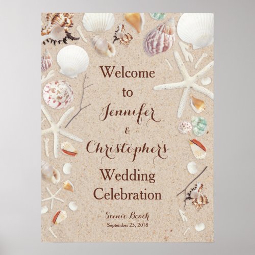 Seashells  Starfish on the Beach Wedding Poster