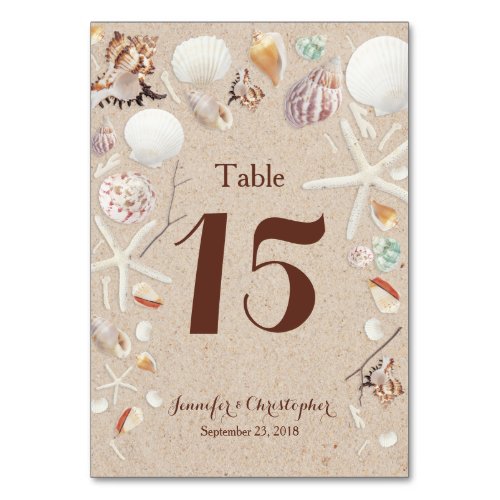 Seashells  Starfish on the Beach Wedding Table Number