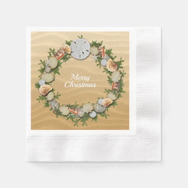 Seashells Starfish Sand Dollar Christmas Wreath Napkins (Front)