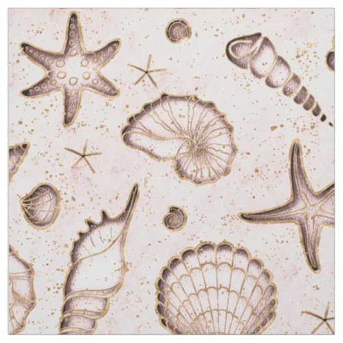 Seashells Starfish Watercolor Blush Pink ID782 Fabric