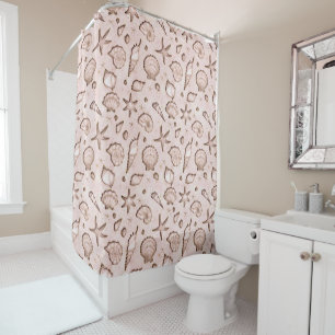 Seashells Starfish Watercolor Blush Pink ID782 Shower Curtain