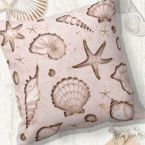 Seashells Starfish Watercolor Blush Pink ID782 Throw Pillow