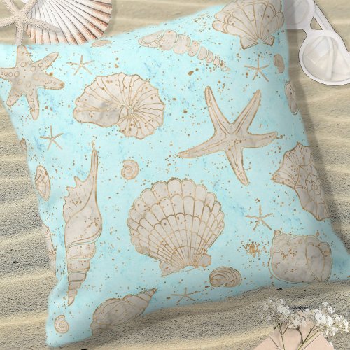 Seashells Starfish Watercolor Bone ID782 Throw Pillow