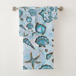 Seashells Starfish Watercolor Opal ID782 Bath Towel Set