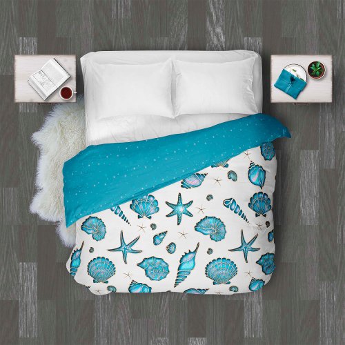 Seashells Starfish Watercolor Opal ID782 Duvet Cover