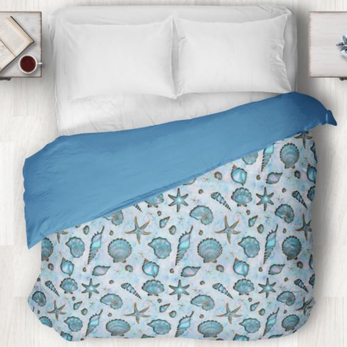 Seashells Starfish Watercolor Opal ID782 Duvet Cover