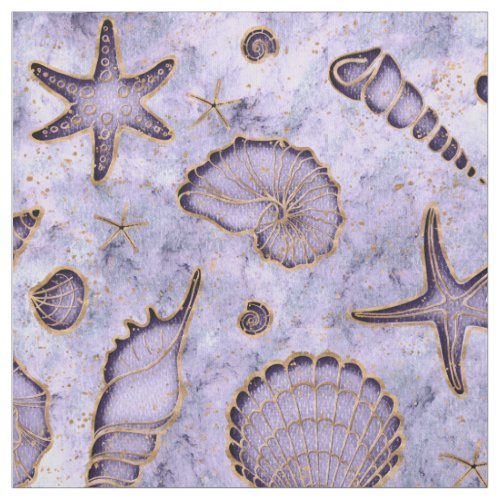 Seashells Starfish Watercolor Violet ID782 Fabric