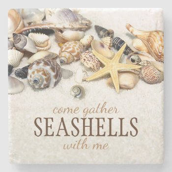 Seashells Stone Coaster by CarriesCamera at Zazzle