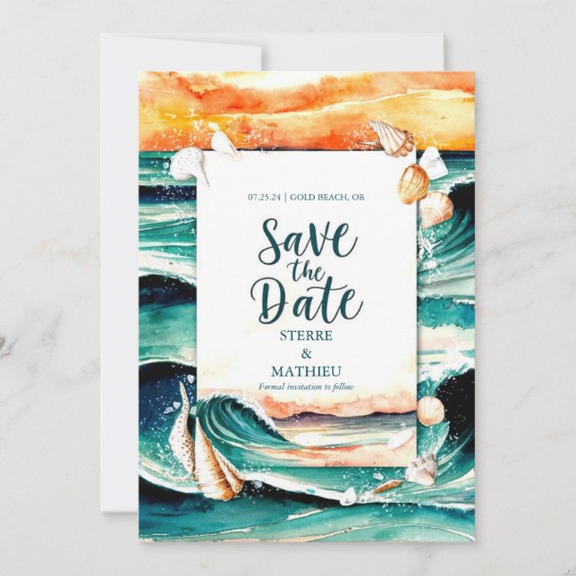 Seashells Summer Beach Wedding Save The Date (Front)
