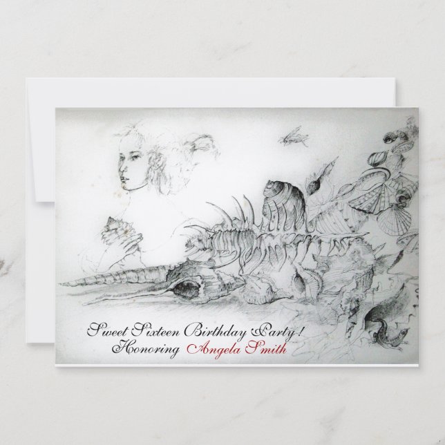 SEASHELLS SWEET SIXTEEN PARTY,Ruby Monogram Invitation (Front)