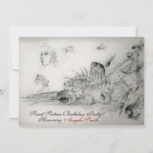 SEASHELLS SWEET SIXTEEN PARTY,Ruby Monogram Invitation