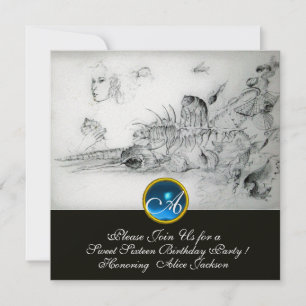 SEASHELLS SWEET SIXTEEN PARTY Sapphire Monogram Invitation