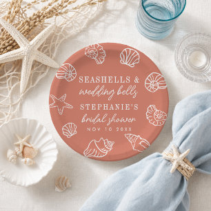 Seashells Terracotta Beach Coastal Bridal Shower Paper Plates