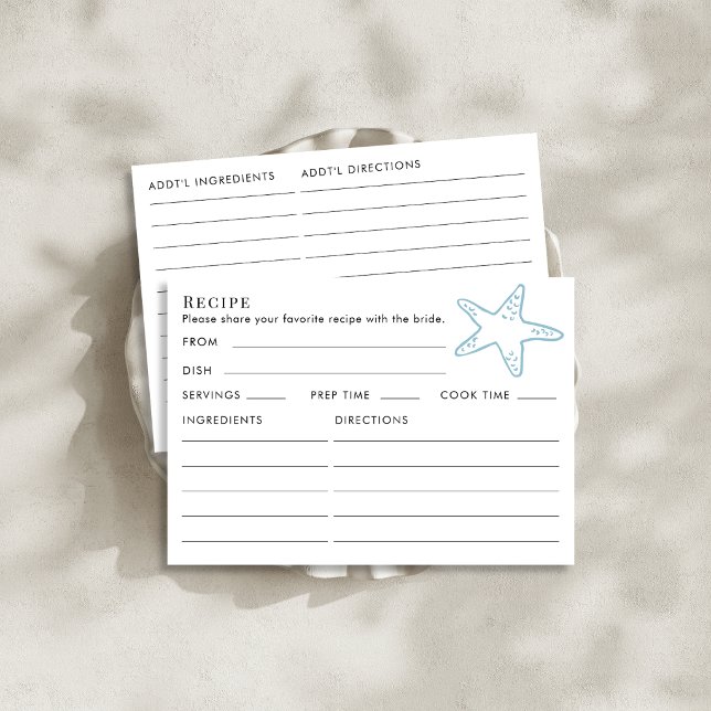 Seashells Themed Recipe For Bride Bridal Shower Enclosure Card (Creator Uploaded)