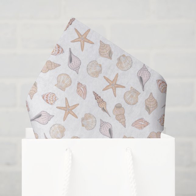 Seashells Tissue Paper, Decoupage Beach Coastal Paper (Gift Bag)