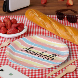 Seashells Typography Pink Yellow Blue Watercolor  Paper Plates