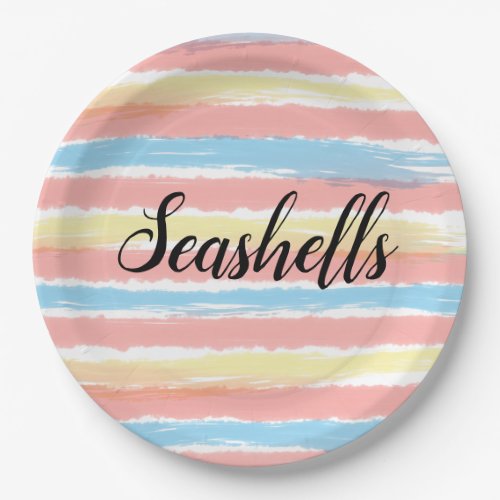 Seashells Typography Pink Yellow Blue Watercolor  Paper Plates