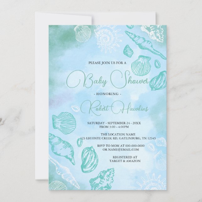 Seashells Under The Sea Ocean Baby Shower Invitation (Front)