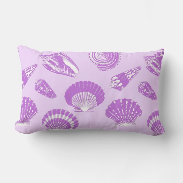 Seashells - violet and white lumbar pillow (Front)