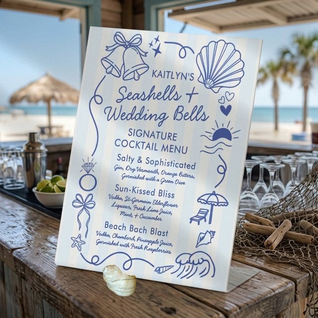 Seashells & Wedding Bells Bachelorette Bar Drinks Pedestal Sign (Creator Uploaded)