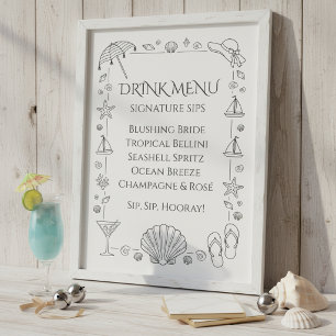 Seashells Wedding Bells Bachelorette Drink Menu Foam Board