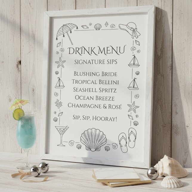 Seashells Wedding Bells Bachelorette Drink Menu Foam Board (Creator Uploaded)