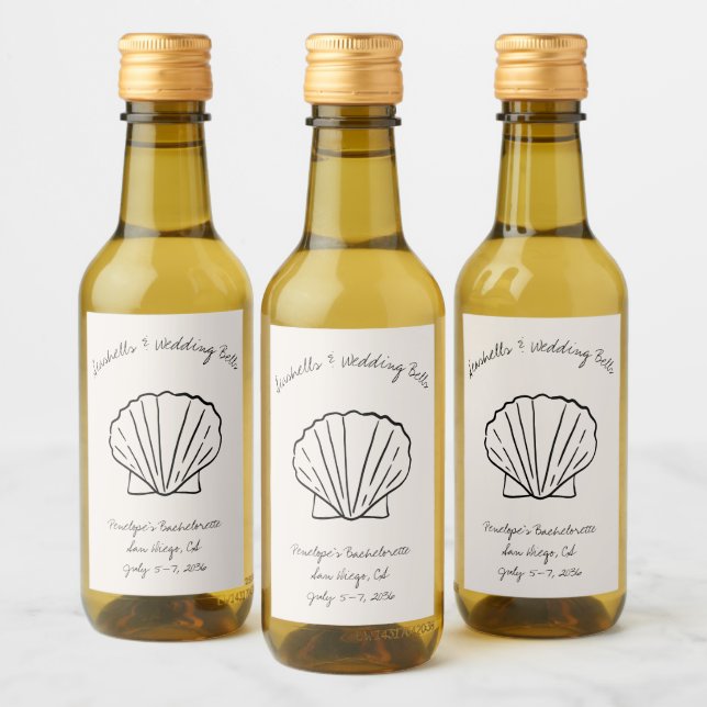 Seashells & Wedding Bells Bachelorette Favor Mini Wine Label (Bottles)
