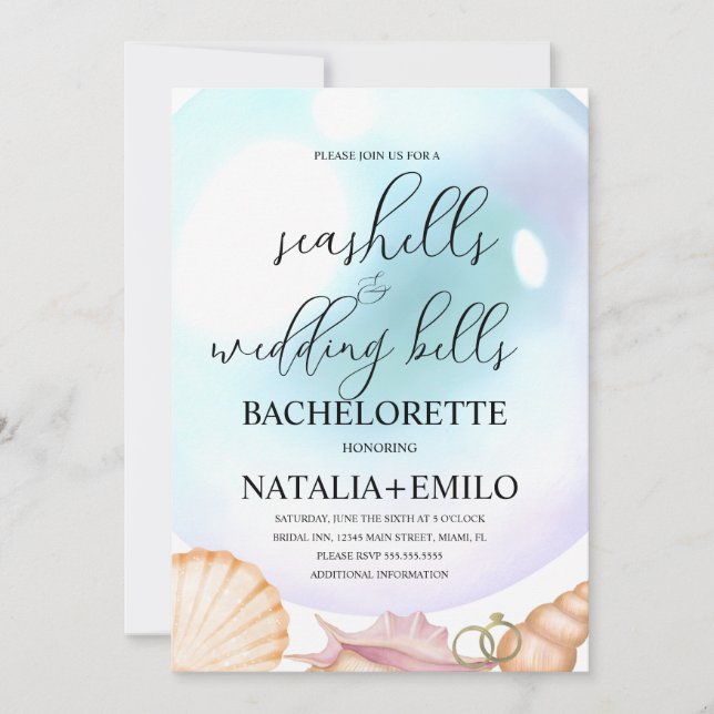 Seashells Wedding Bells Bachelorette Invitations  (Front)
