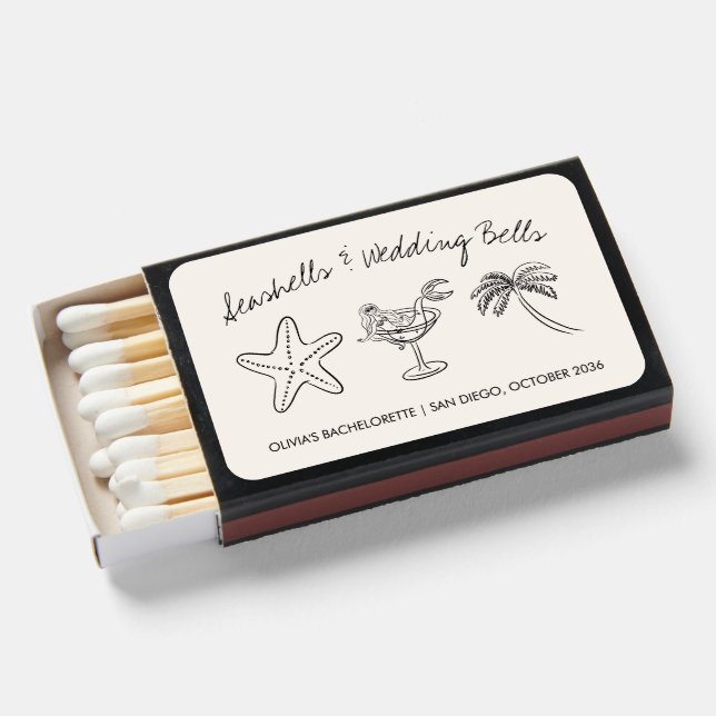 Seashells & Wedding Bells Bachelorette Matchboxes (Front Open)