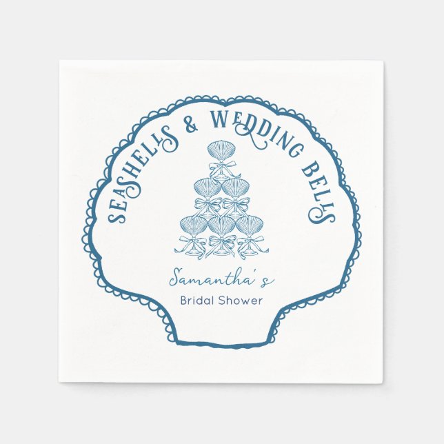Seashells & Wedding Bells Bachelorette Party Napkins (Front)