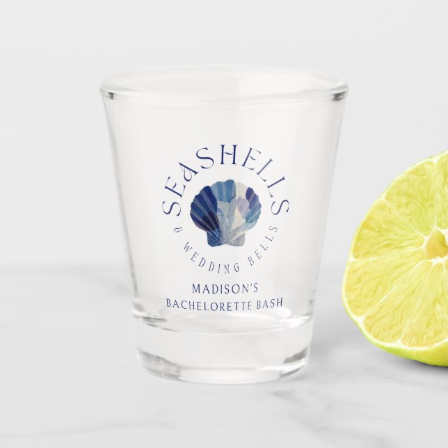 Seashells Wedding Bells Bachelorette Party Shot Glass (Front)