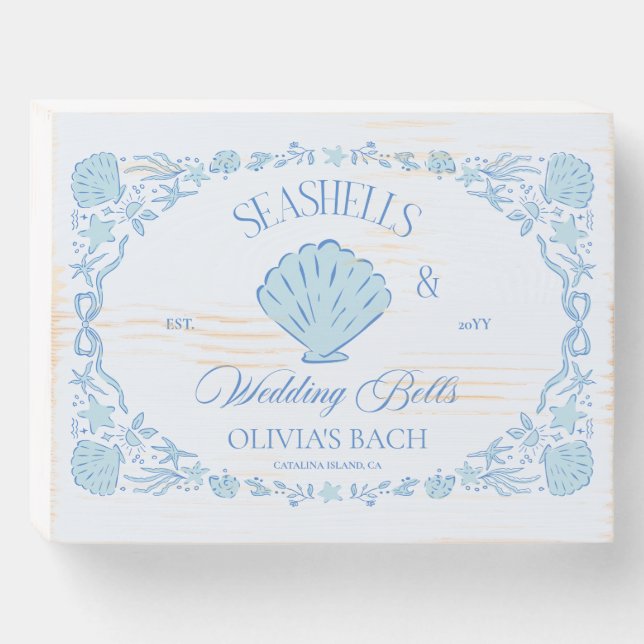 Seashells & Wedding Bells Bachelorette Wooden Box Sign (Front Horizontal)