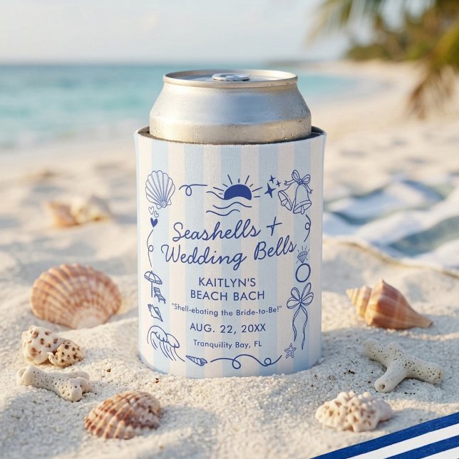 Seashells & Wedding Bells Beach Bachelorette Party Can Cooler (Creator Uploaded)
