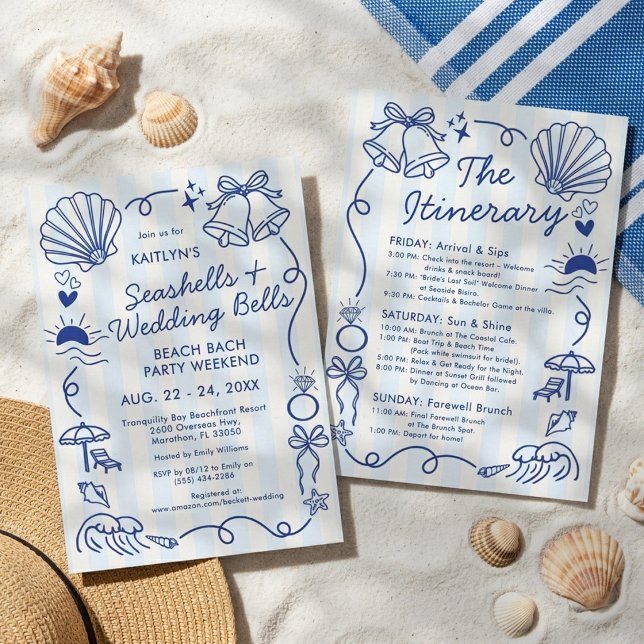 Seashells & Wedding Bells Beach Bachelorette Party Invitation (Creator Uploaded)
