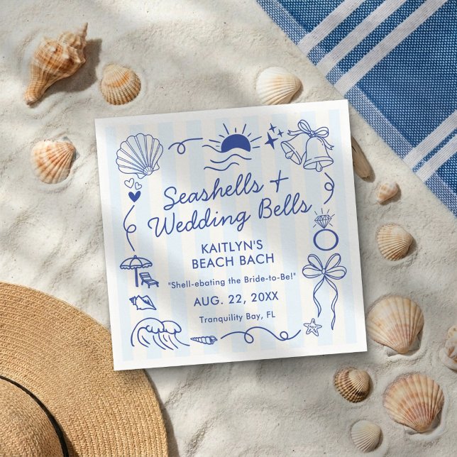 Seashells & Wedding Bells Beach Bachelorette Party Napkins (Creator Uploaded)