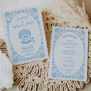 Seashells Wedding Bells Blue Bachelorette Invitation