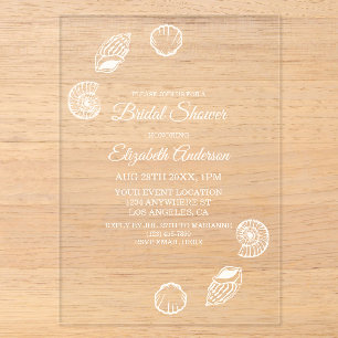 Seashells & Wedding Bells Bridal Shower Acrylic Invitations