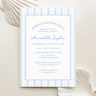 Seashells & Wedding Bells Bridal Shower Coastal Invitation