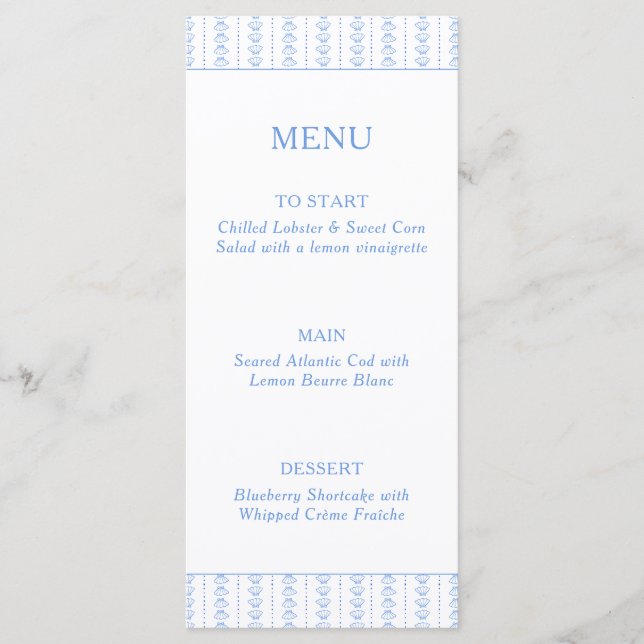 Seashells & Wedding Bells Bridal Shower Coastal Menu (Front)