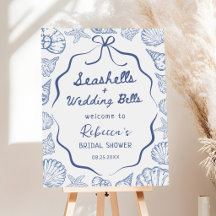 Seashells Wedding Bells Bridal Shower Welcome Sign